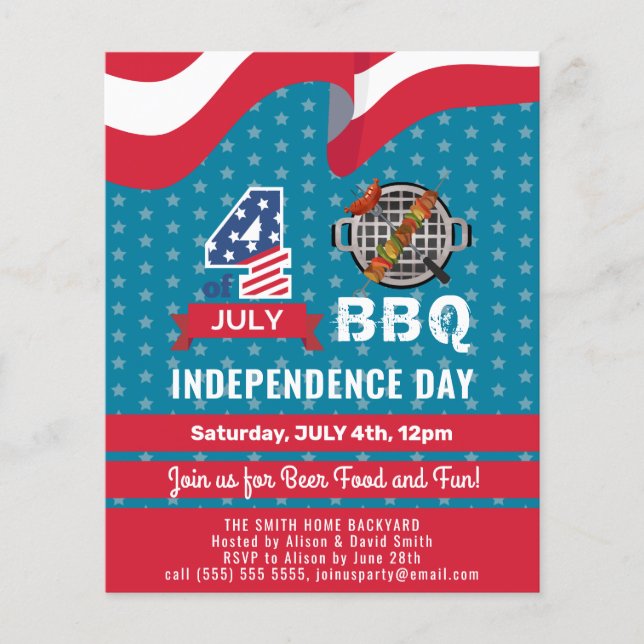 BUDGET 4th of JULY Red White Blue BBQ Invitation (Front)