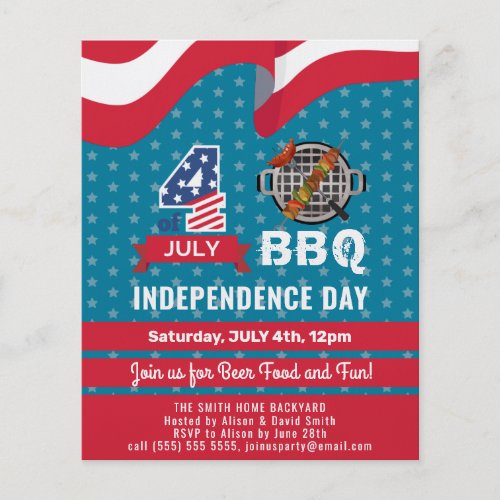 BUDGET 4th of JULY Red White Blue BBQ Invitation Flyer