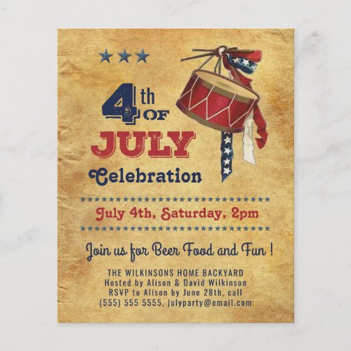 BUDGET 4th of JULY Vintage Drum Party Invitation Flyer