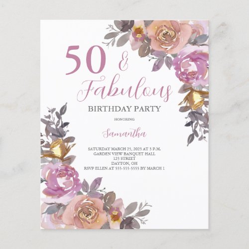 Budget 50 and Fabulous Birthday Party Invitation 