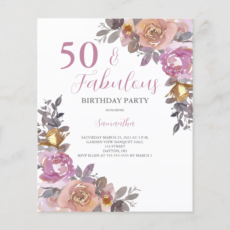 Budget 50 and Fabulous Birthday Party Invitation | Zazzle