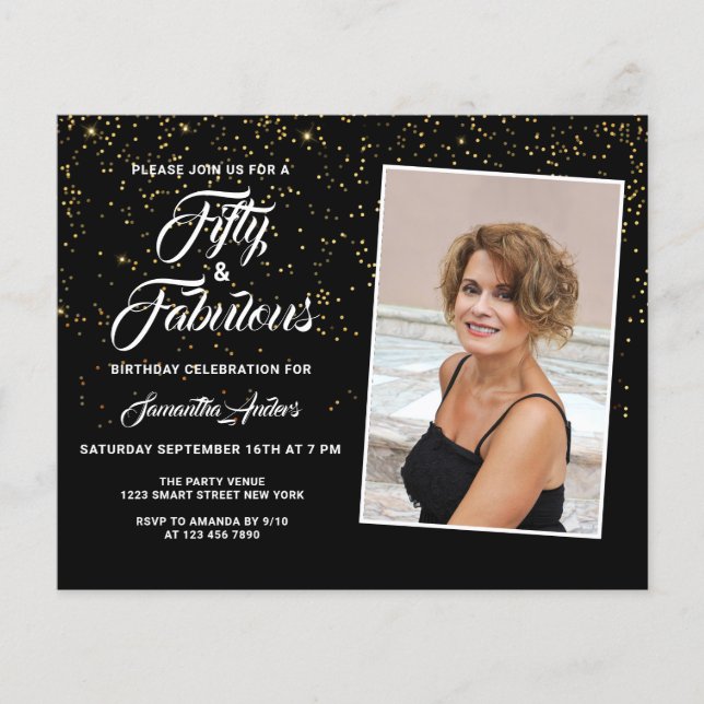 Budget 50 and Fabulous Gold Glitter Invitation (Front)