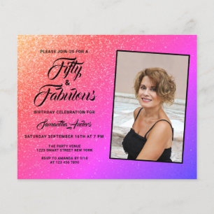 Budget 50 and Fabulous Pink Glitter Invitation
