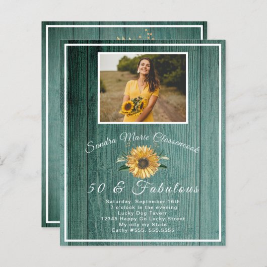 Budget 50 and Fabulous | Sunflower green Birthday (Front/Back)