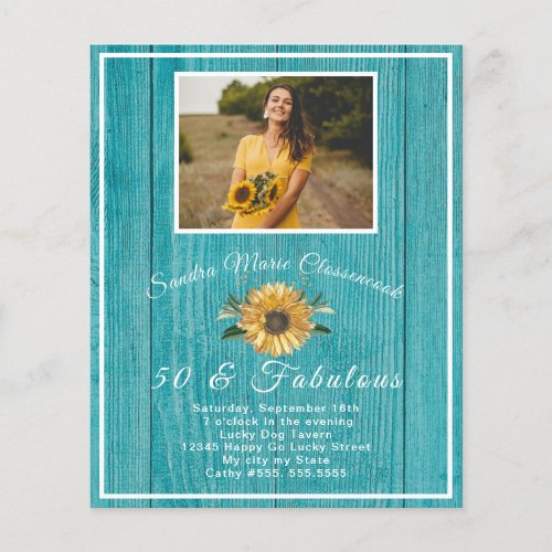 Budget 50 and Fabulous  Sunflower Teal Birthday 
