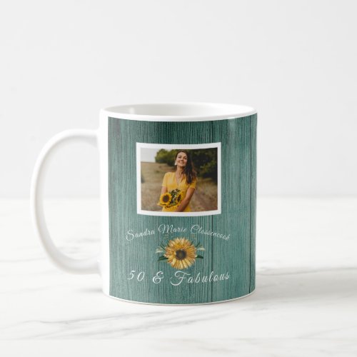 Budget 50 and Fabulous  Sunflower Teal Birthday  Coffee Mug