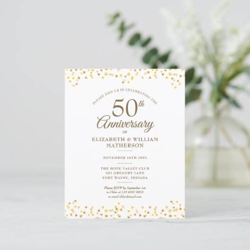 Budget 50th Anniversary Gold 2 Photo Invitation | Zazzle