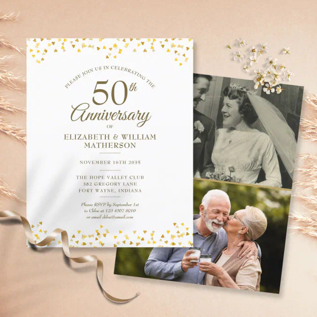 Budget 50th Anniversary Gold 2 Photo Invitation | Zazzle