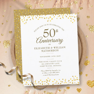 Budget 50th Anniversary Gold Hearts Invitation