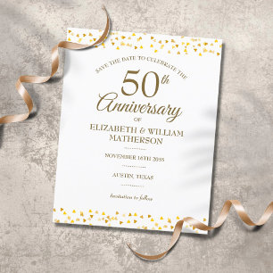 Budget 50th Anniversary Gold Hearts Save the Date 