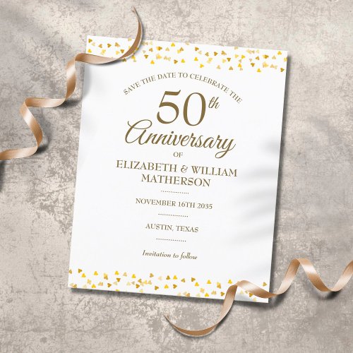 Budget 50th Anniversary Gold Hearts Save the Date 