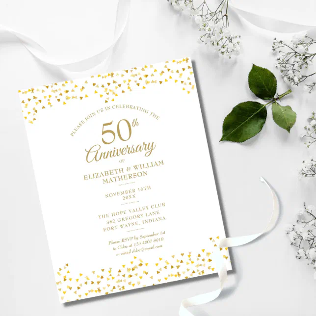 Budget 50th Anniversary Golden Hearts Invitation | Zazzle