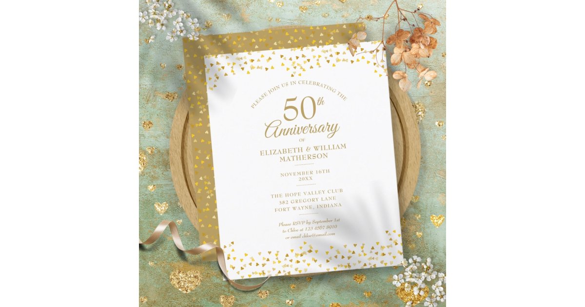 Budget 50th Anniversary Golden Hearts Invitation | Zazzle