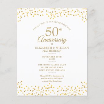 Budget 50th Anniversary Golden Hearts Invitation | Zazzle