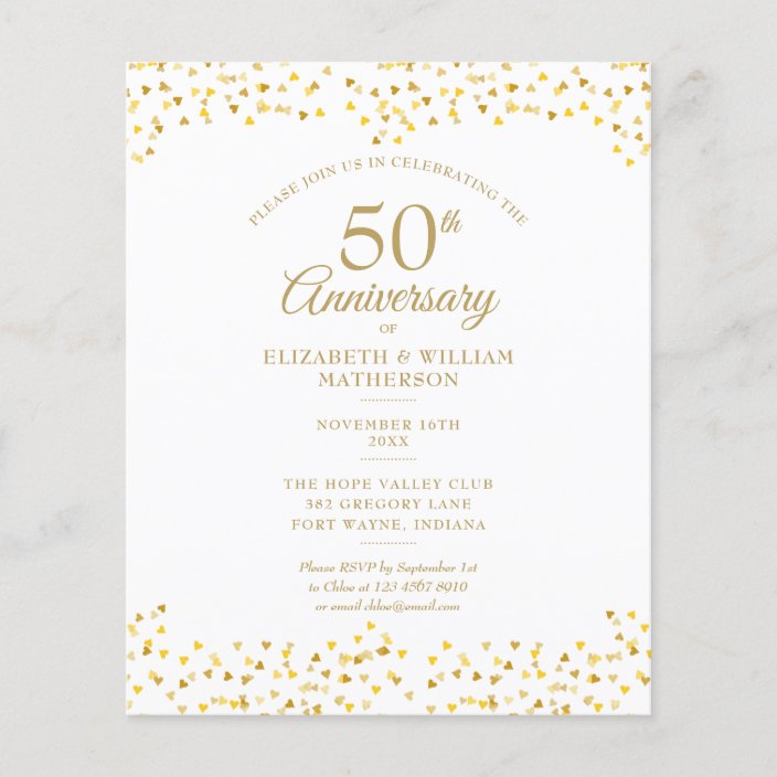 Budget 50th Anniversary Golden Hearts Invitation | Zazzle.com