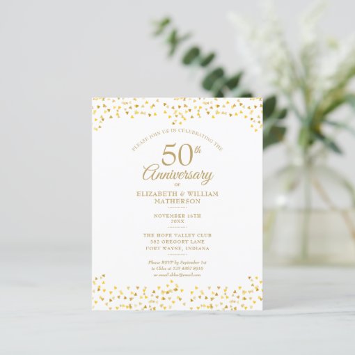 Budget 50th Anniversary Golden Hearts Invitation | Zazzle