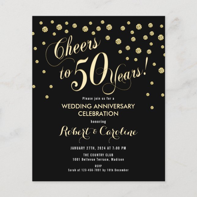 Budget 50th Anniversary Invitation - Black & Gol Flyer (Front)