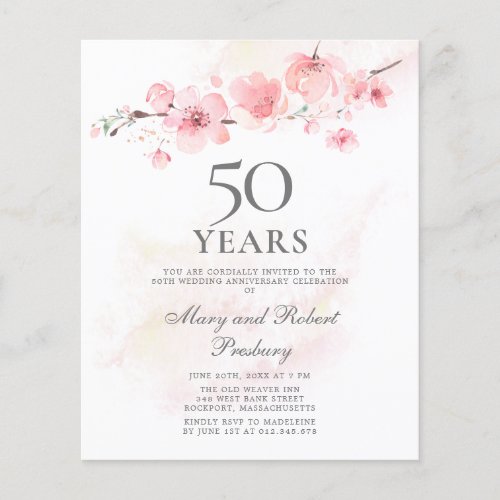 Budget 50th Anniversary Invitation Cherry Blossom