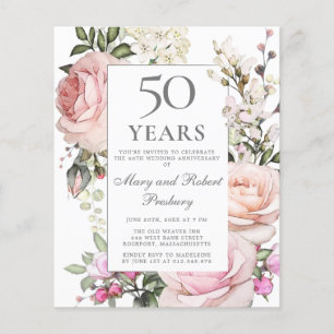 Budget 50th Anniversary Invitation Pink Floral