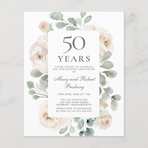 Budget 50th Anniversary Invitation White Floral
