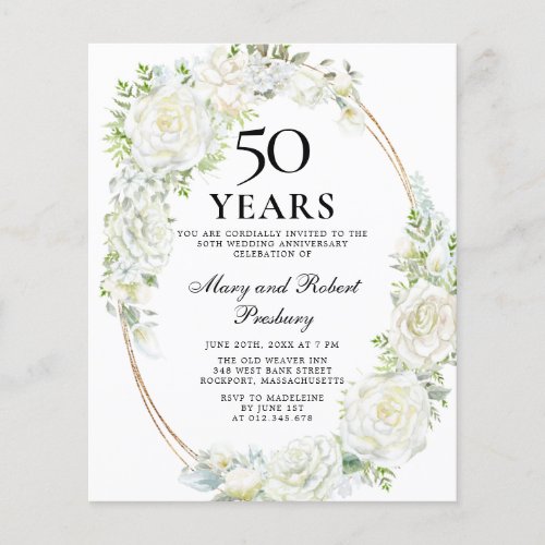 Budget 50th Anniversary Party White Floral Invite