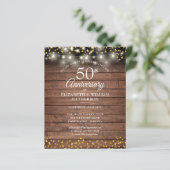 Budget 50th Anniversary Rustic Gold Hearts Invite (Standing Front)