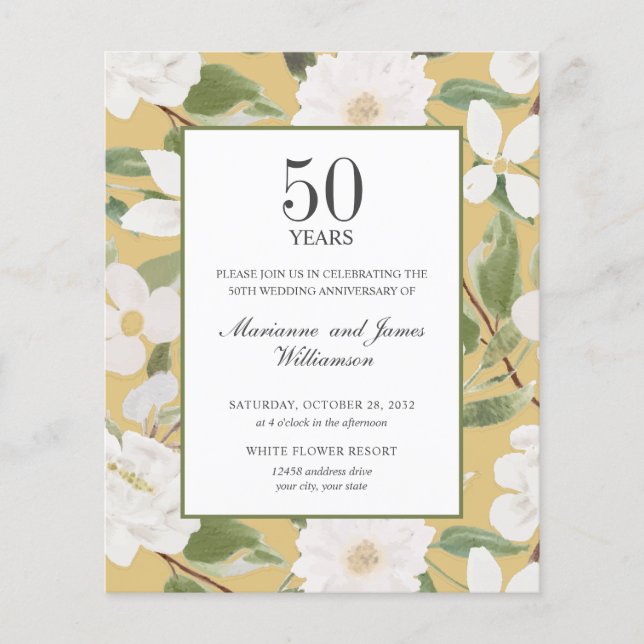 Budget 50th Anniversary White Flowers  yellow  (Front)