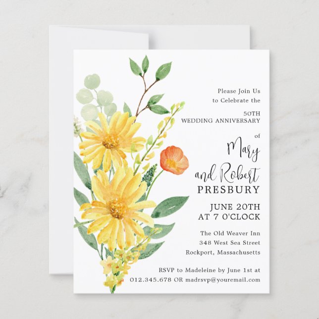Budget 50th Anniversary Yellow Floral Invitation (Front)