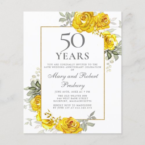 Budget 50th Anniversary Yellow Floral Invitation