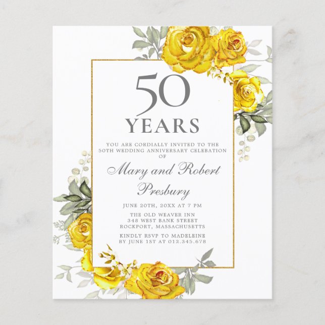 Budget 50th Anniversary Yellow Floral Invitation (Front)