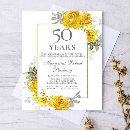 Budget 50th Anniversary Yellow Floral Invitation
