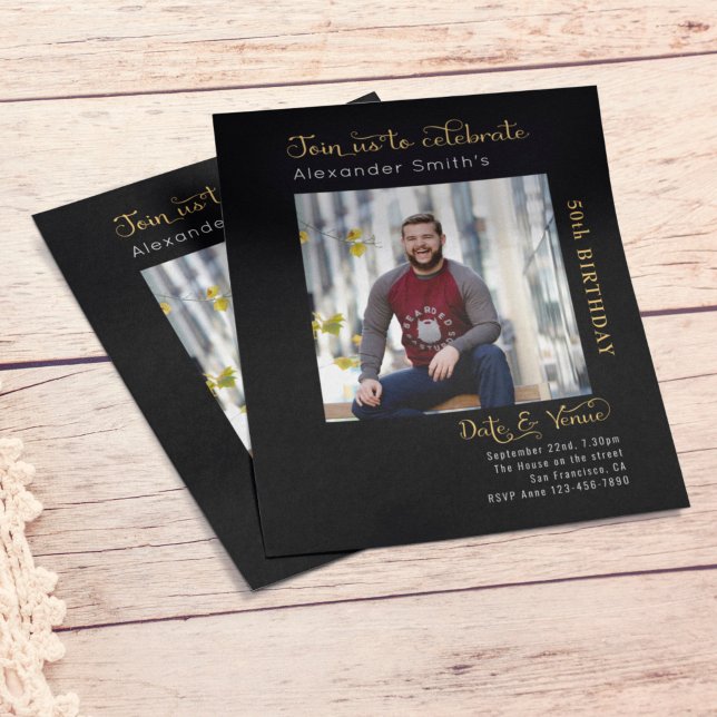 Budget 50th Birthday Black Invitation Flyer (Creator Uploaded)