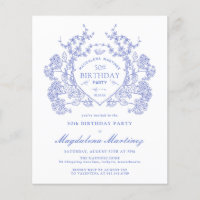 BUDGET 50th Birthday Blue Floral Crest