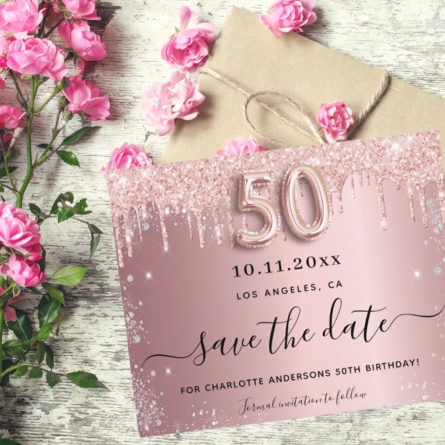 Budget 50th birthday blush silver save the date (Creator Uploaded)
