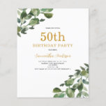 Budget 50th Birthday Eucalyptus Invitation Flyer<br><div class="desc">Budget 50th birthday eucalyptus invitation flyer. Change the text from the product page.</div>