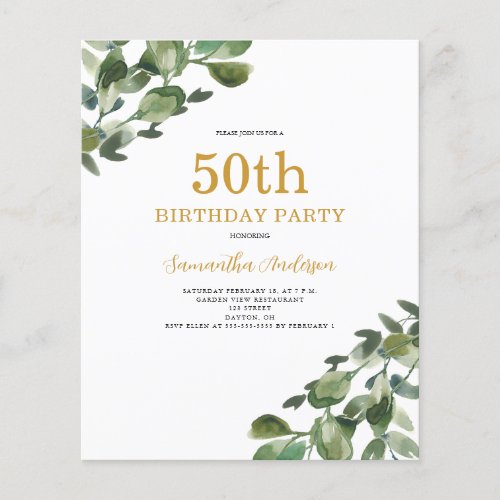 Budget 50th Birthday Eucalyptus Invitation Flyer