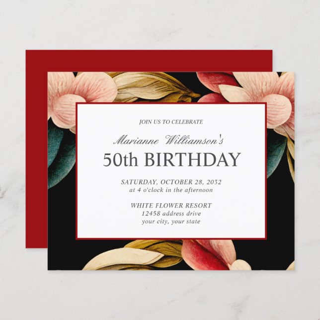 Budget 50th Birthday Feminine VINTAGE FLOWERS (Front/Back)
