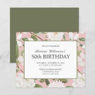 Budget 50th Birthday Feminine White Flowers Pink