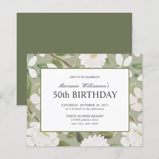 Budget 50th Birthday Feminine White Flowers sage