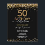 Budget 50th Birthday Glitter Invitation  Flyer<br><div class="desc">Elegant Faux gold glitter with shimmering confetti highlights on the top and bottom border. All text is adjustable and easy to change for your own party needs. Great elegant 50th birthday template design. Black and gold</div>