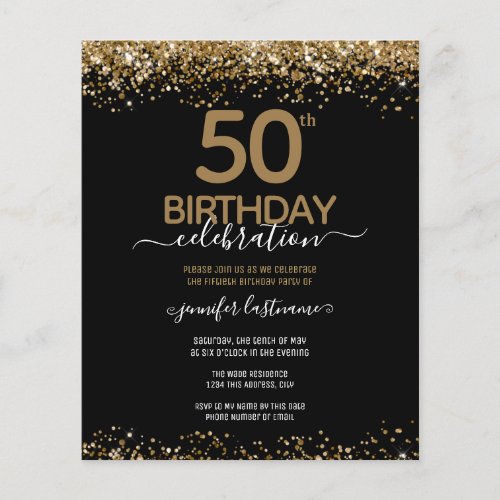 Budget 50th Birthday Glitter Invitation  Flyer