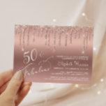 Budget 50th Birthday Glitter Rose Gold Invitation<br><div class="desc">Elegant,  chic and budget-friendly 50th birthday party invitation featuring "50 & Fabulous" written in stylish white script against a rose gold background,  with rose gold faux glitter dripping down. You can personalize with her name and the party details.</div>