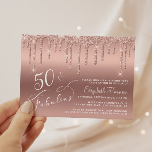 Budget 50th Birthday Glitter Rose Gold Invitation