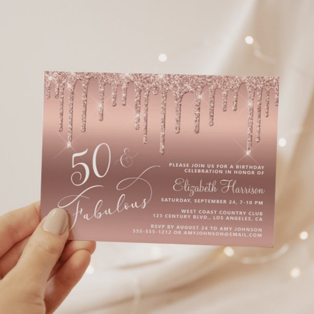 Budget 50th Birthday Glitter Rose Gold Invitation (Creator Uploaded)