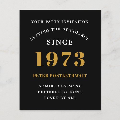 Budget 50th Birthday Invitation Black Gold 1973 Flyer