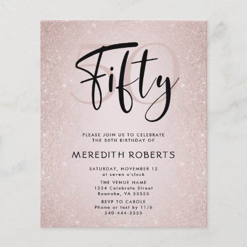 Budget 50th Birthday Modern Script Birthday Invite