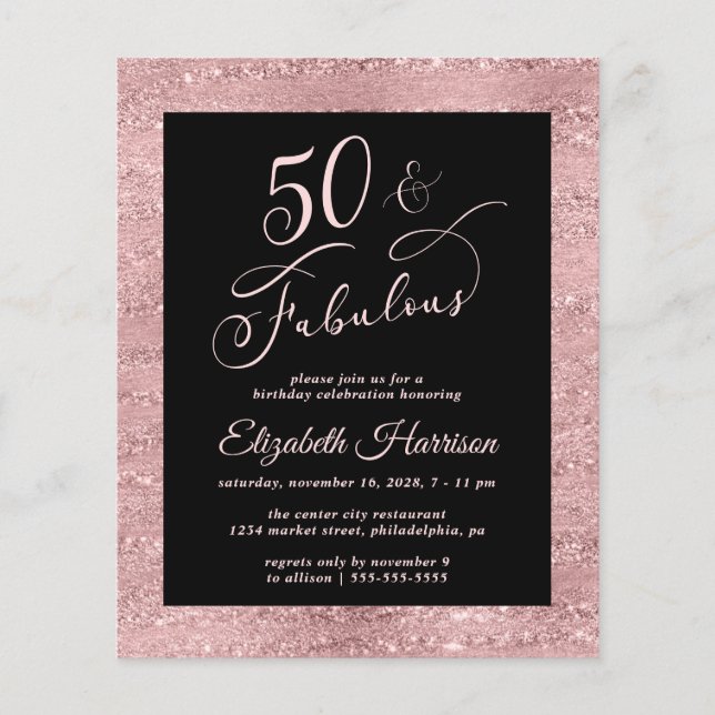 Budget 50th Birthday Party Elegant Rose Gold Flyer (Front)