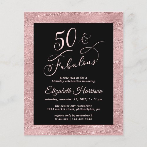 Budget 50th Birthday Party Elegant Rose Gold Flyer