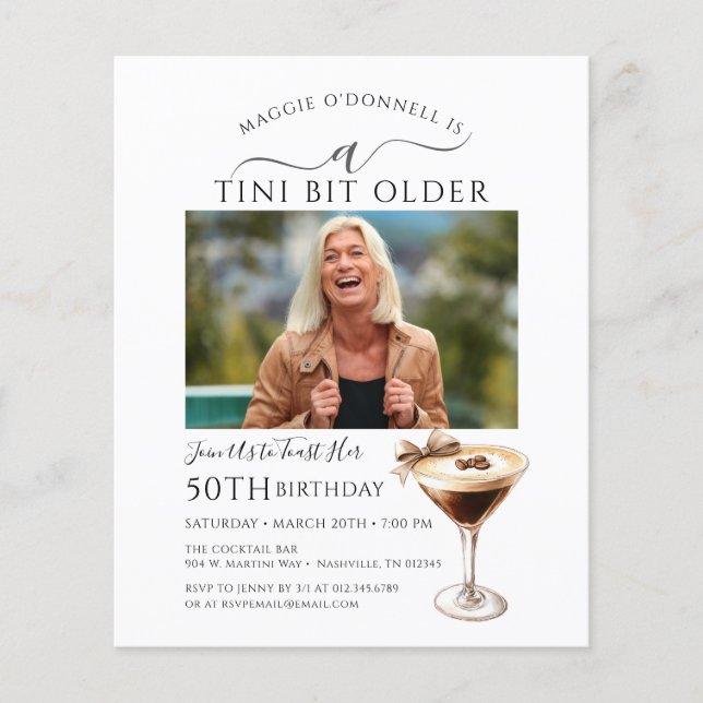 BUDGET 50th Birthday Photo Espresso Martini Invite (Front)