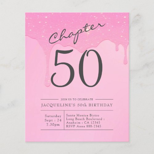 Budget 50th Birthday Pink Grey Invitation Flyer